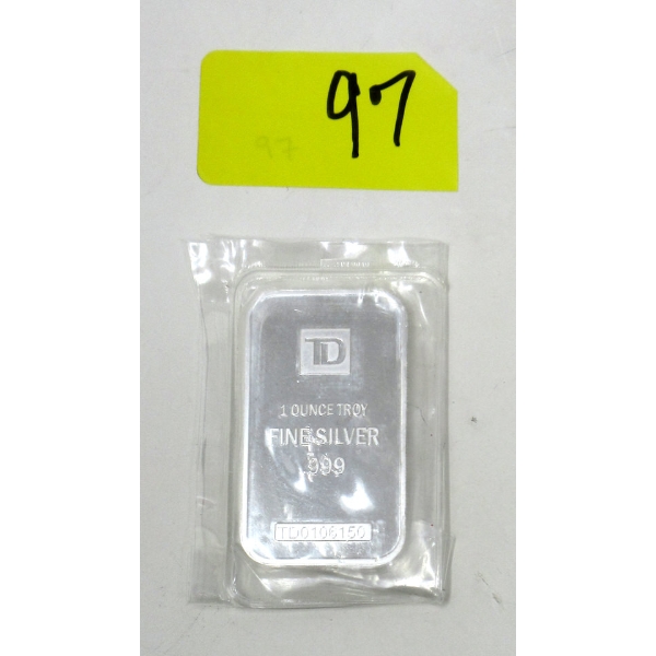 1 Oz .999 Silver TD Bar 