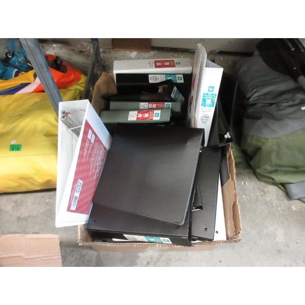 Box of Overstock and Customer Return Binders 