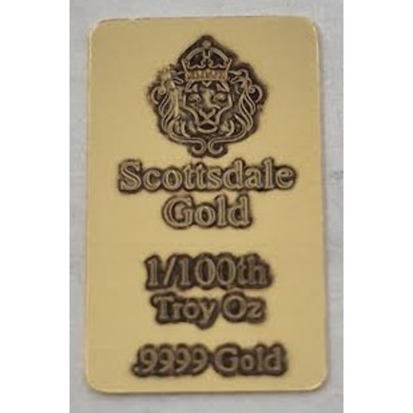 1/100 Oz .9999 Fine Gold Scottsdale Lion Bar