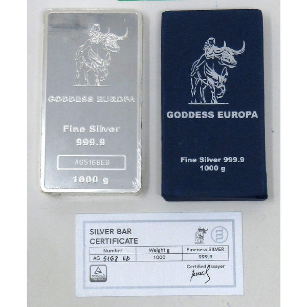 1000 Gram .9999 Silver Goddess Europa Bar 