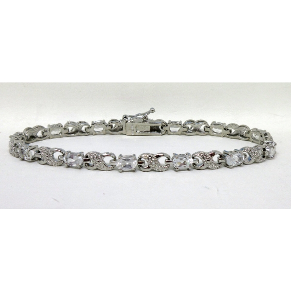 6.84 CTW White Topaz & Diamond Tennis Bracelet 