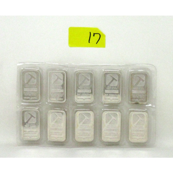 UNCUT 10 x 1/2 Oz .999 Silver Pan American Bars 
