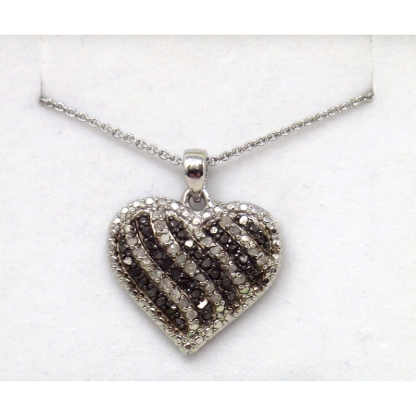 Half Carat Black & White Diamond Heart Pendant 