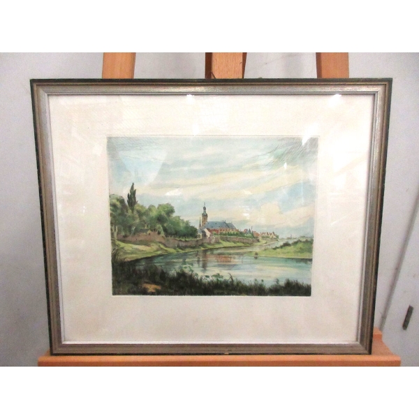 Etching of the Neckar River by Rud Muller 