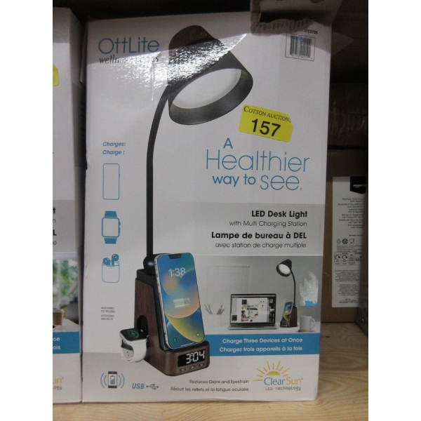 Brown OttLite LED Desk Lamp with Multi-Charging Station