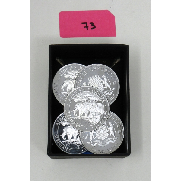 5 x 1 Oz .999 Silver African Wildlife Elephant Coins 