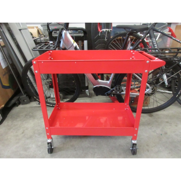 New Red Steel 2 Shelf Supply Cart - Assembled