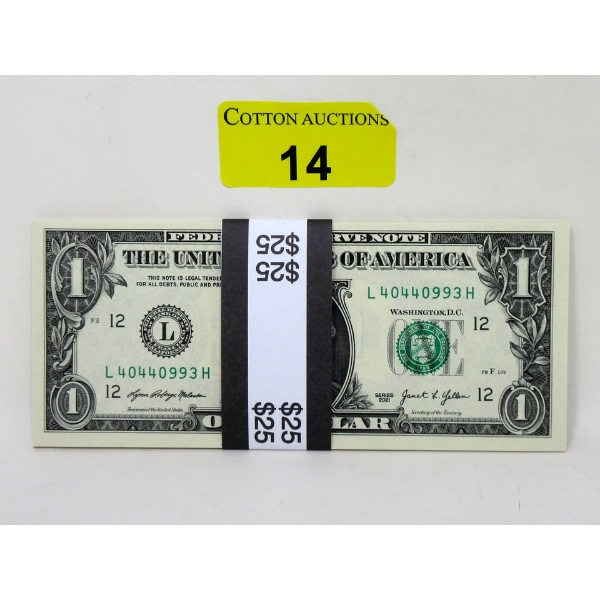 25 x $1 USD Uncirculated Sequential Numbered Bundle 