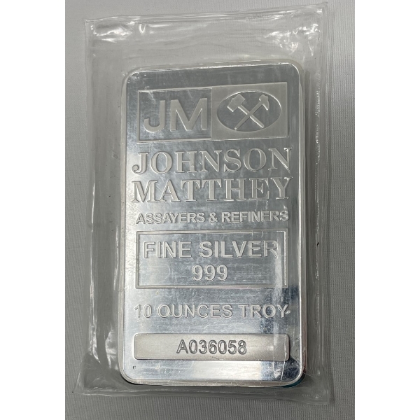 10 Oz .999 Silver Johnson Matthey Bar 