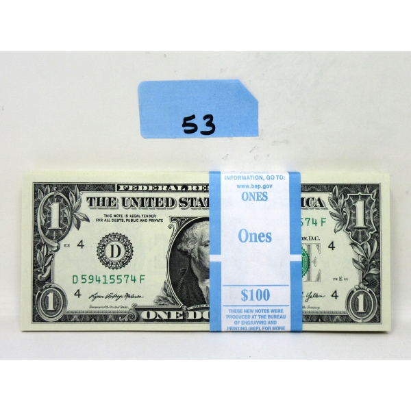 100 x $1 USD Uncirculated Federal Reserve Bundle 