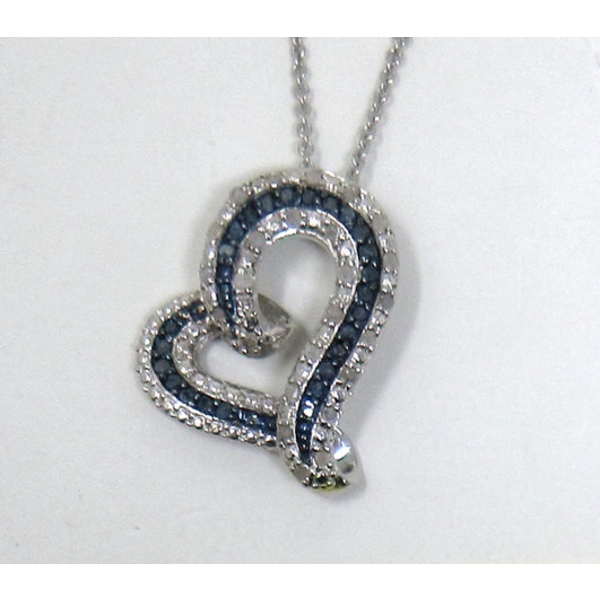 New Blue and White Diamond Heart Necklace