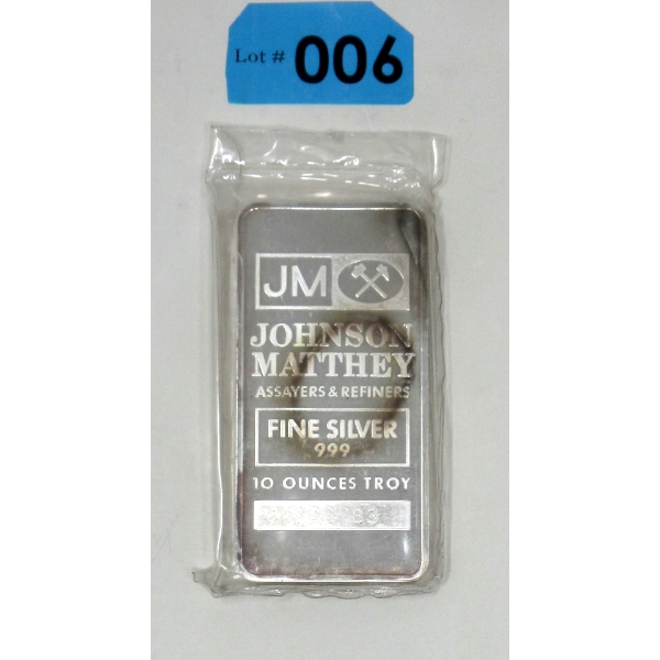 10 Oz .999 Silver Johnson Matthey Bar 