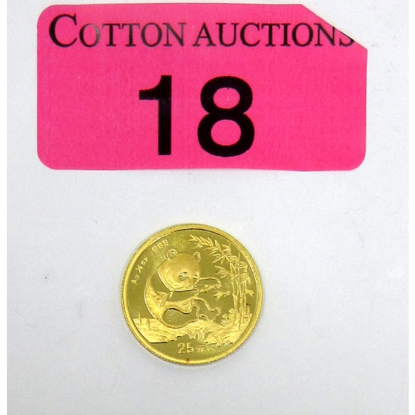 1/4 Oz .999 Fine Gold 1994 China Panda Coin 