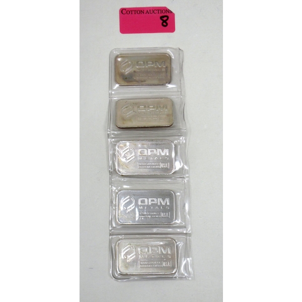 Uncut 5 x 1 Oz .999+ Silver OPM Bars