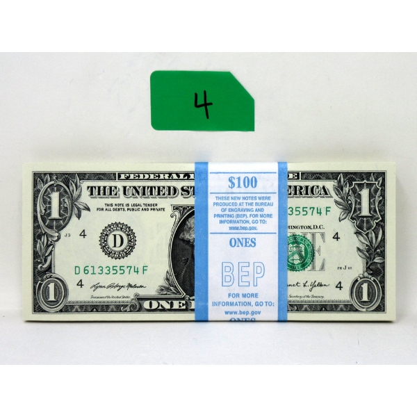 100 x $1 USD Uncirculated Federal Reserve Bundle 