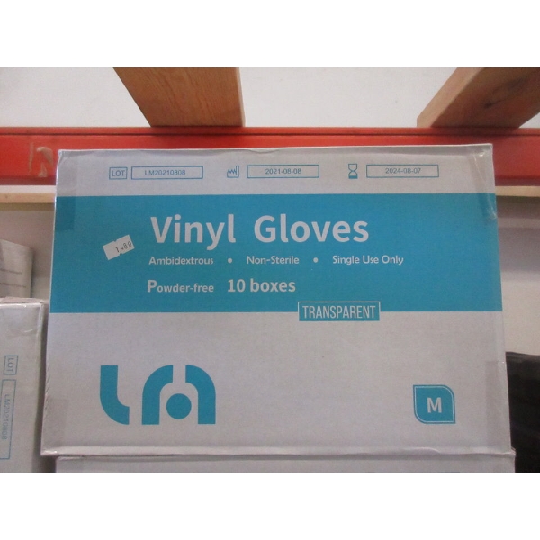 Case of 10 Boxes of Vinyl Gloves - Medium