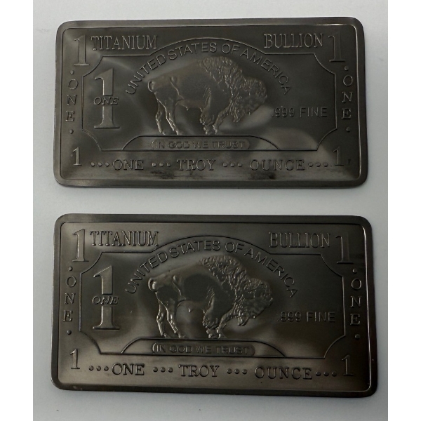 2 x 1 Oz Fine Titanium USA Buffalo Bars
