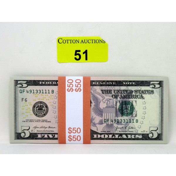10 x $5 USD Uncirculated Sequential Numbered Bundle 