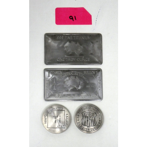 4 x 1 Oz .999 Fine Titanium Bars & Rounds