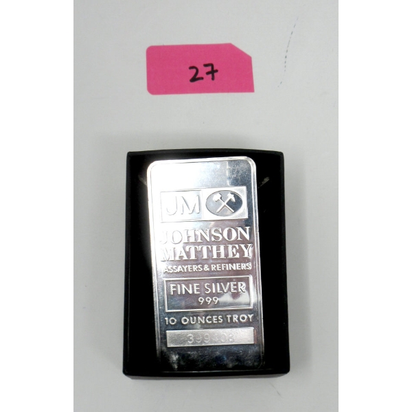 10 Oz .999 Silver Johnson Matthey Bar 