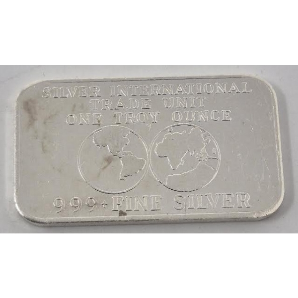 1 Oz .999+ Silver International Trade Unit Bar