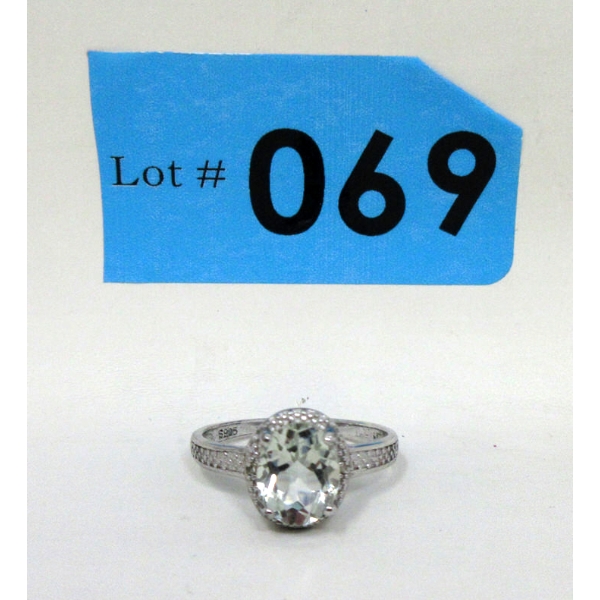 Green Amethyst & Diamond Ring in Sterling Silver