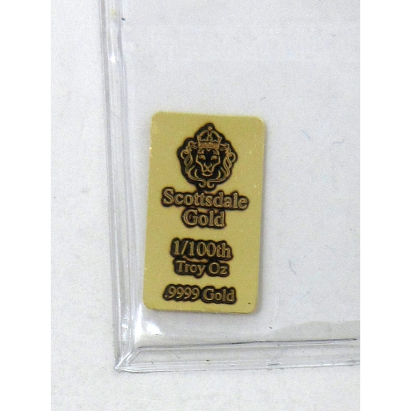 1/100 Oz .9999 Fine Gold Scottsdale Lion Mint Bar