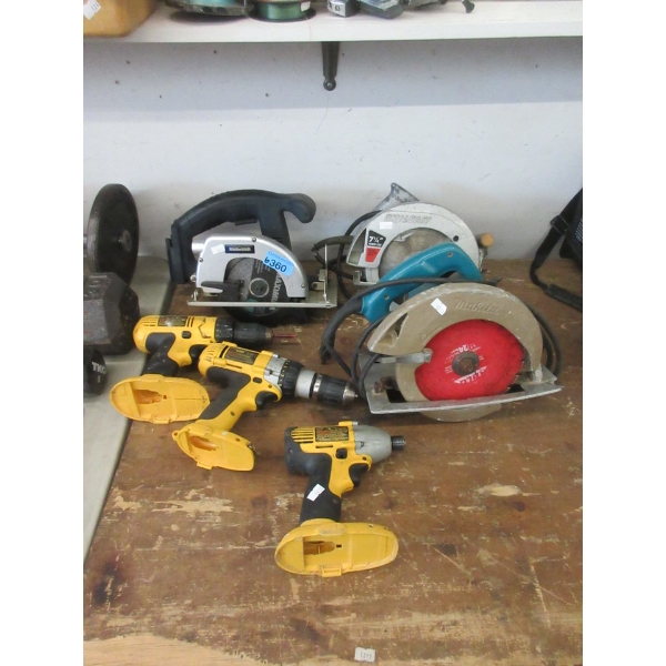 3 Electric Saws & 3 Cordless Drills (No batteries)