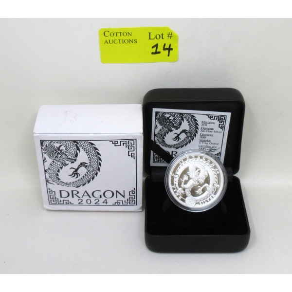 1 Oz .999 Silver 2024 Dragon Certified Round 