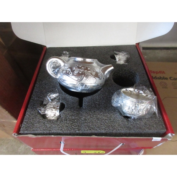 9 New Metal Mini Teapot & 4 Cup Sets 