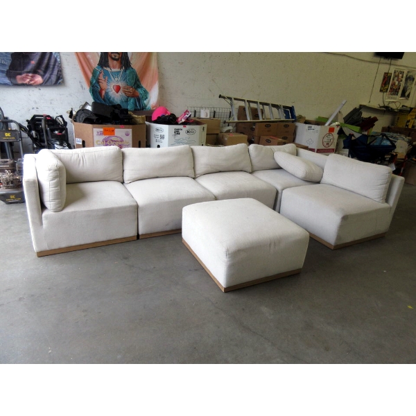 Fabric Upholstered Sectional Sofa with Ottoman