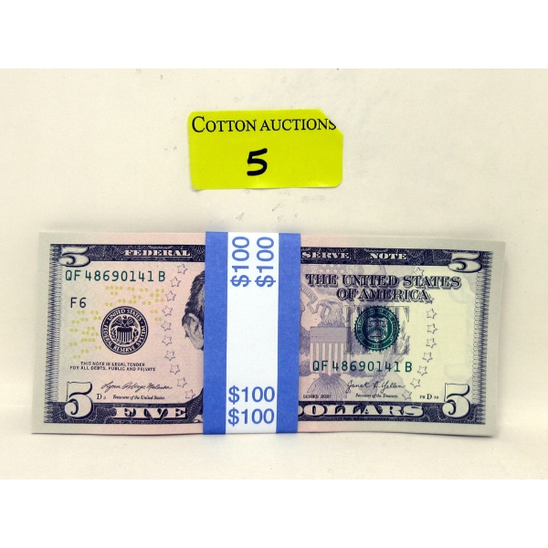 20 x $5 USD Uncirculated Sequentially Numbered Bundle 