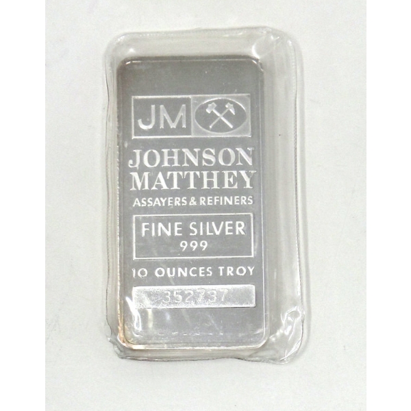 10 Oz .999 Silver Johnson Matthey Bar 