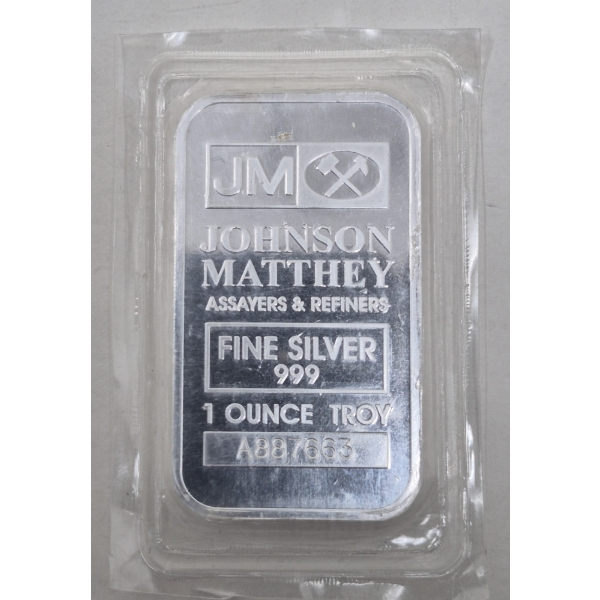 1 Oz .999 Silver Johnson Matthey Bar 