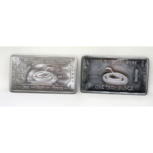 2 x 1 Oz .999 Fine Titanium Brown Snake Motif Bars 