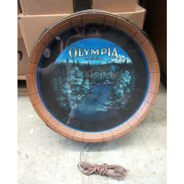 Vintage Electric Olympia Barrel Sign 
