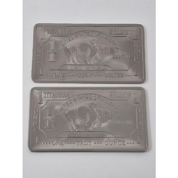 2 x 1 Oz .999 Fine Titanium Buffalo Bars