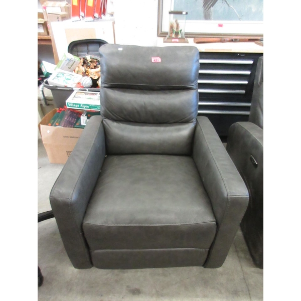 Grey Vegan Leather Rocking Swivel Power Recliner