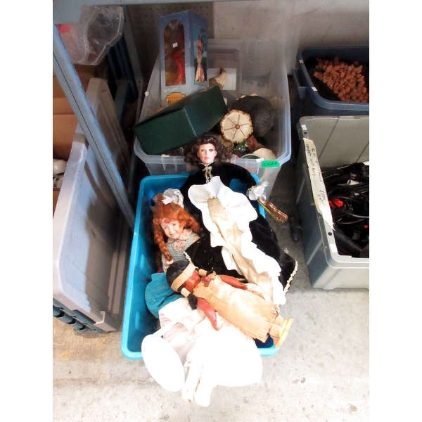 Cupping Set & 2 Totes of Dolls and Figurines