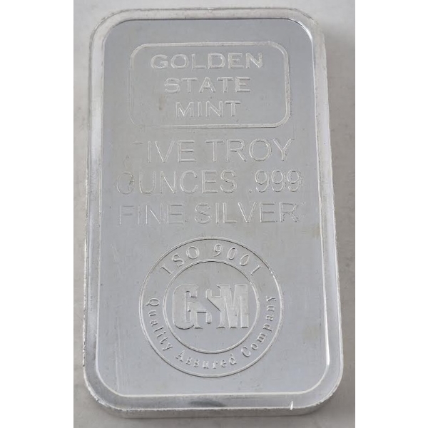 5 Oz .999 Silver Golden State Mint Bar
