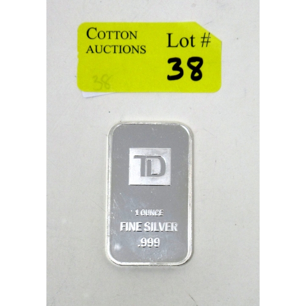 1 Oz .999 Silver TD Bank Investor Bar 