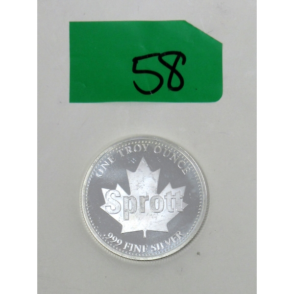 1 Oz .999 Silver Canada Sprott Round 