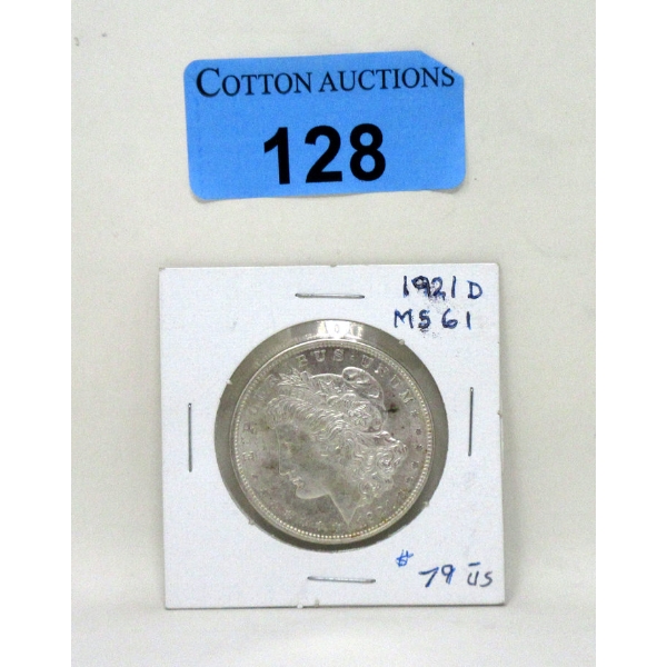 1921  D  US Morgan 90% Silver Dollar Coin
