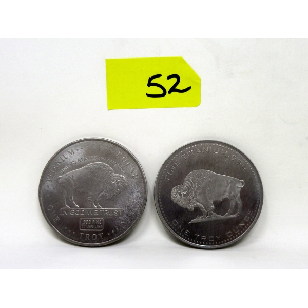 2 x 1 Oz .999 Fine Titanium Buffalo Rounds 