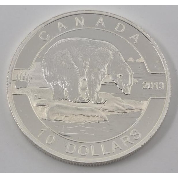 1/2 Oz .9999 Silver 2013 Canada Polar Bear Coin 