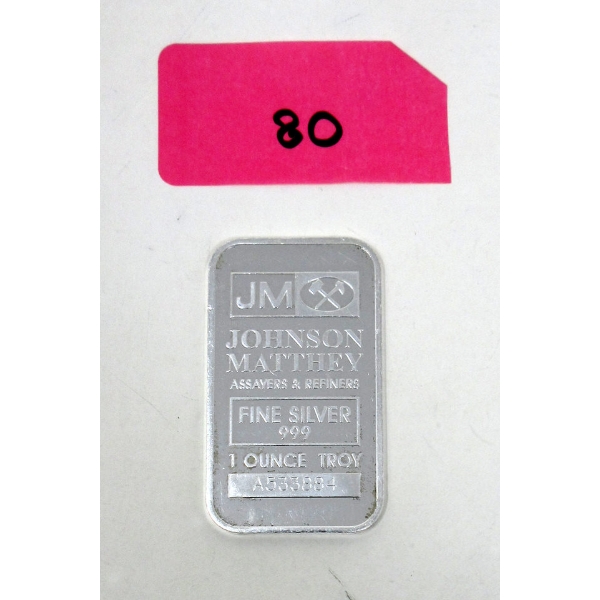 1 Oz .999 Silver Johnson Matthey Bar 