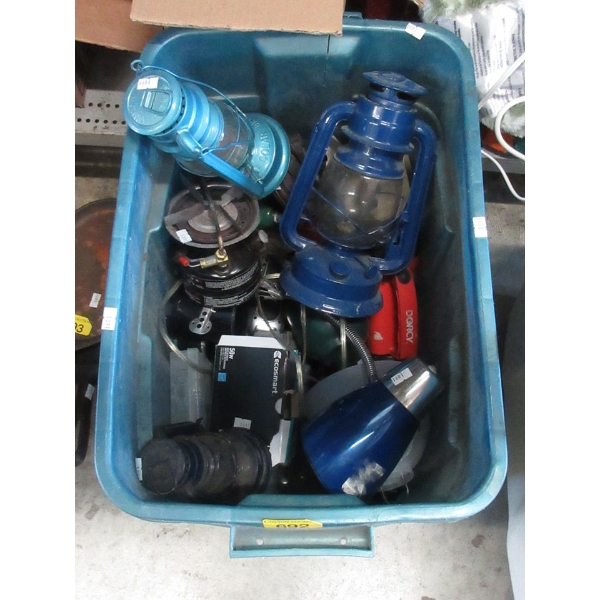 Tote of Household & Camping Goods 