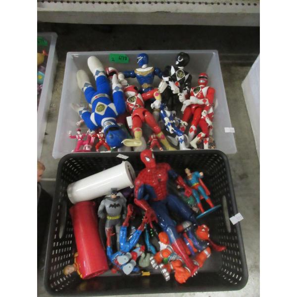 2 Trays of Action Figures, Figurines & Pogs