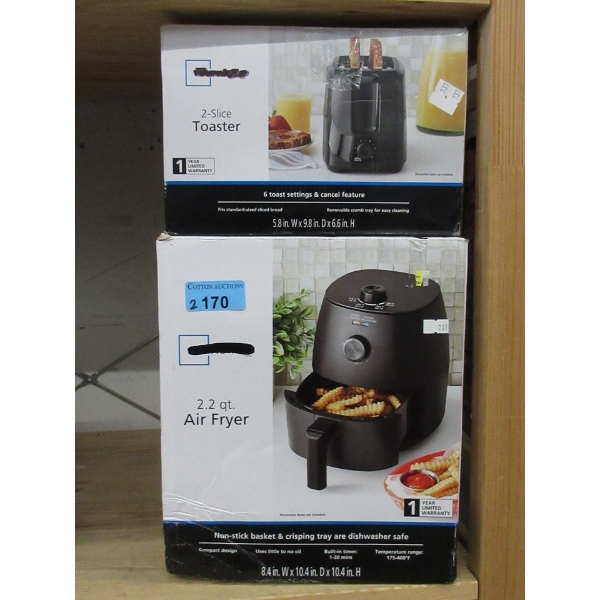 Mainstays 2-Slice Toaster & 2.2 QT Air Fryer - Black