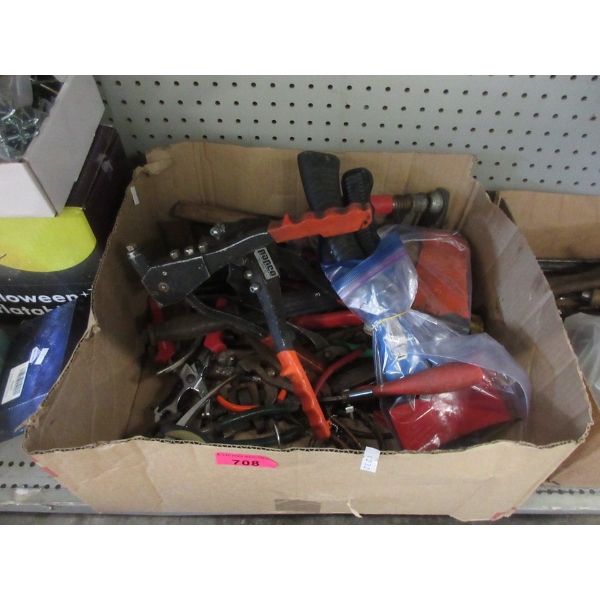 Box of Assorted Hatchets and Hand Tools - Preowned